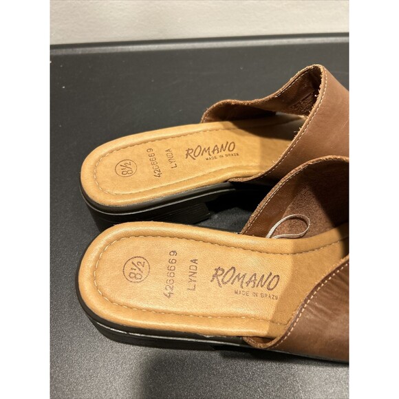 Romano Brazil Genuine Leather Size 8.5 Brown Lynda Sandals Slides Slip On - Picture 4 of 12